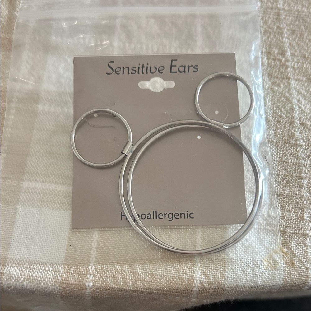 Silver Hoop Earrings Set